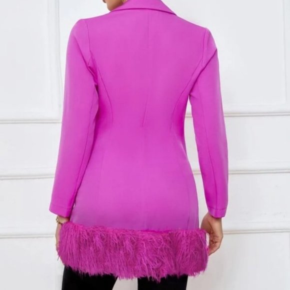 violet Lapel Neck Fuzzy detailed hem Double Breasted Blazer - Picture 3 of 6